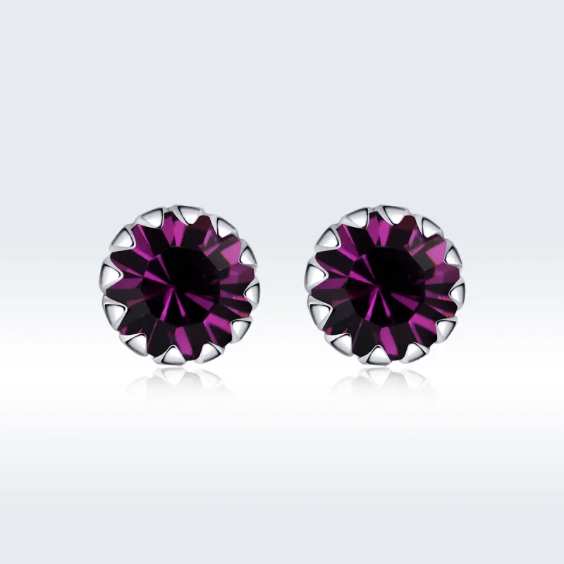 (image for) Pandora Style Silver Stud Earrings, Birthstone February - SCE862-2 - Product Image