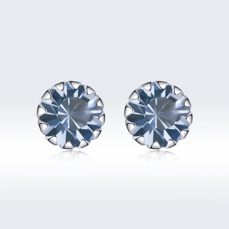 (image for) Pandora Style Silver Stud Earrings, Birthstone March - SCE862-3 - View 3