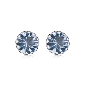 (image for) Pandora Style Silver Stud Earrings, Birthstone March - SCE862-3