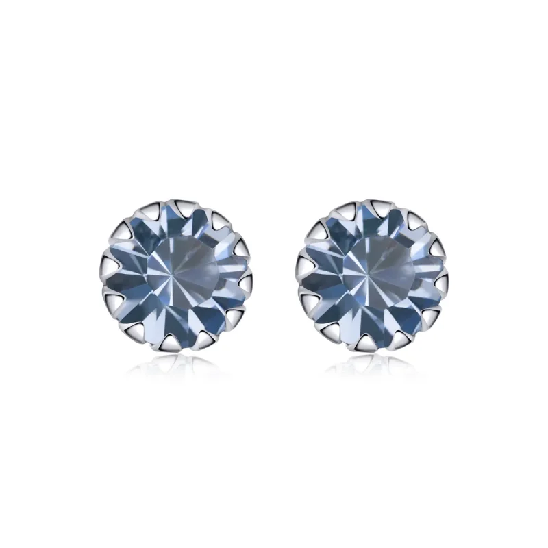 (image for) Pandora Style Silver Stud Earrings, Birthstone March - SCE862-3 - Product Image