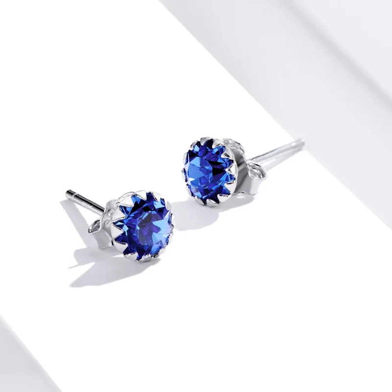 (image for) Pandora Style Silver Stud Earrings, Birthstone September - SCE862-9 - View 4