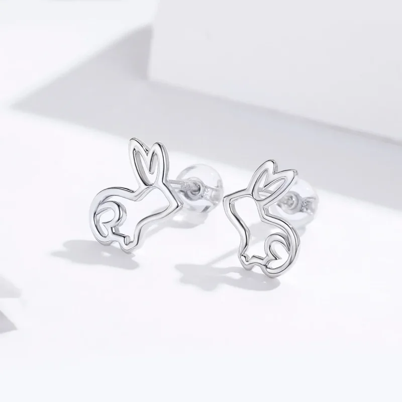 (image for) Pandora Style Silver Stud Earrings, Bunny - SCE698 - View 2
