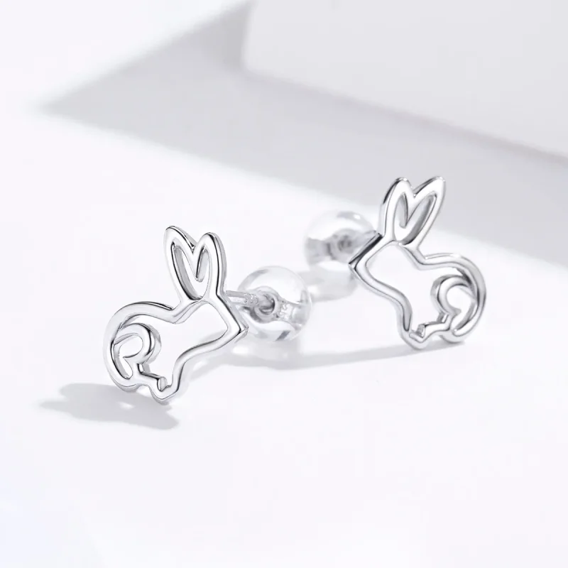 (image for) Pandora Style Silver Stud Earrings, Bunny - SCE698 - View 3