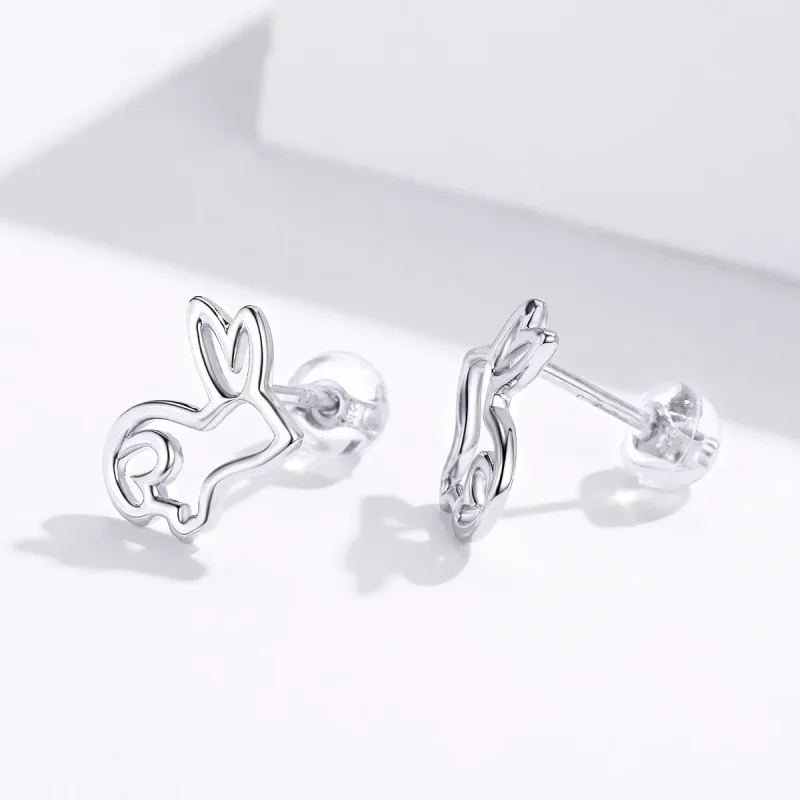 (image for) Pandora Style Silver Stud Earrings, Bunny - SCE698 - View 4