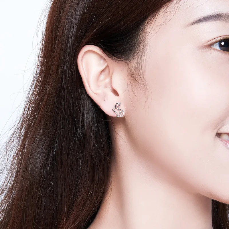 (image for) Pandora Style Silver Stud Earrings, Bunny - SCE698 - View 5