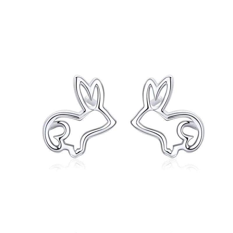 (image for) Pandora Style Silver Stud Earrings, Bunny - SCE698 - Product Image