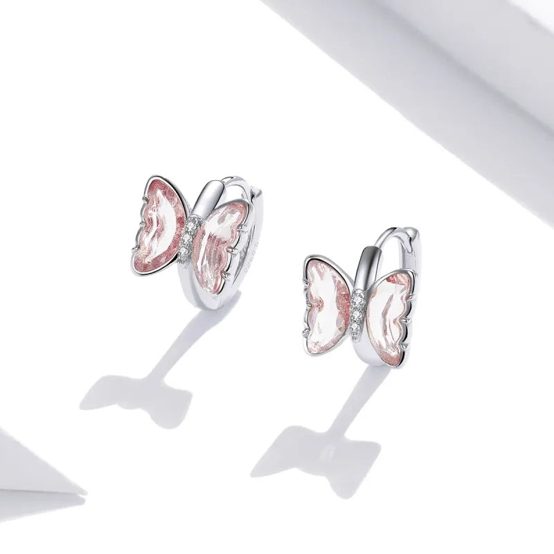 (image for) Pandora Style Silver Stud Earrings, Butterflies - SCE1105 - View 2