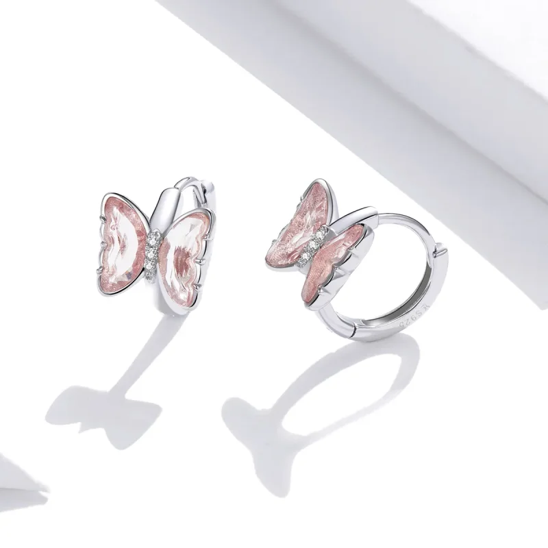 (image for) Pandora Style Silver Stud Earrings, Butterflies - SCE1105 - View 3