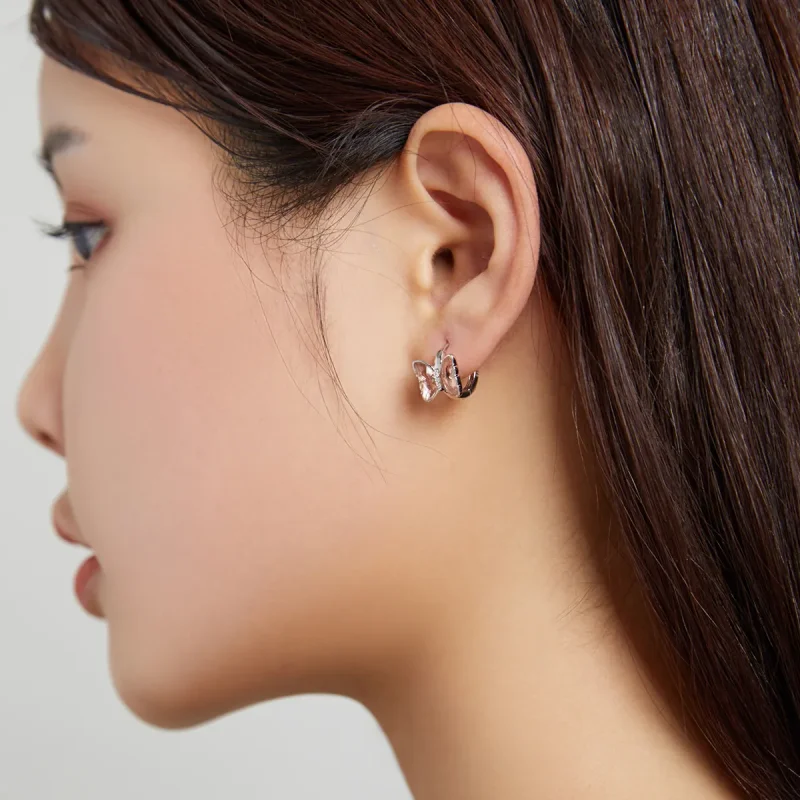 (image for) Pandora Style Silver Stud Earrings, Butterflies - SCE1105 - View 6