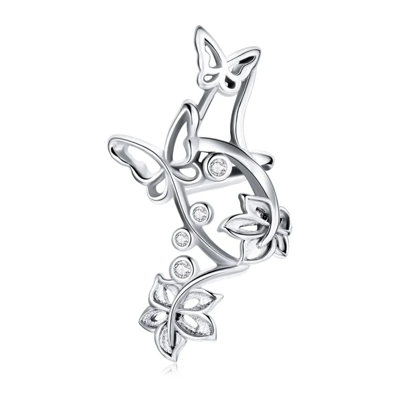 (image for) Pandora Style Silver Stud Earrings, Butterfly and Vine - SCE1158 - Product Image