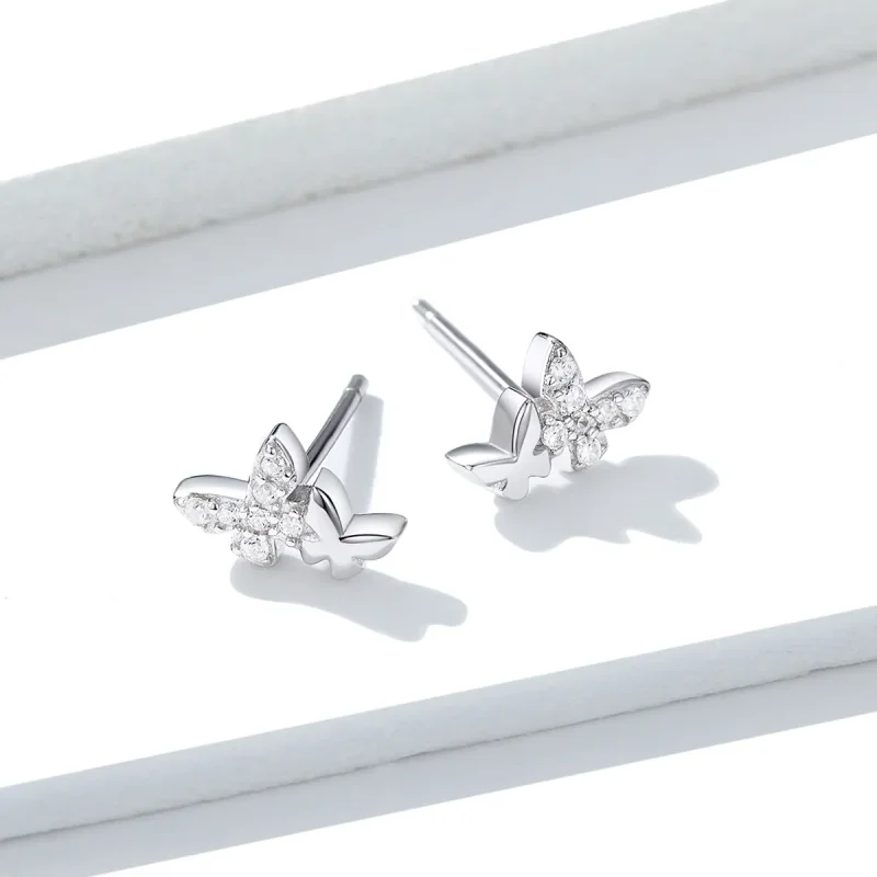 (image for) Pandora Style Silver Stud Earrings, Butterfly - BSE236 - View 3