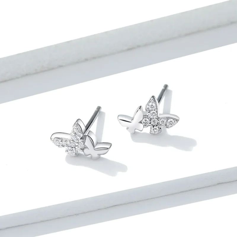(image for) Pandora Style Silver Stud Earrings, Butterfly - BSE236 - View 4