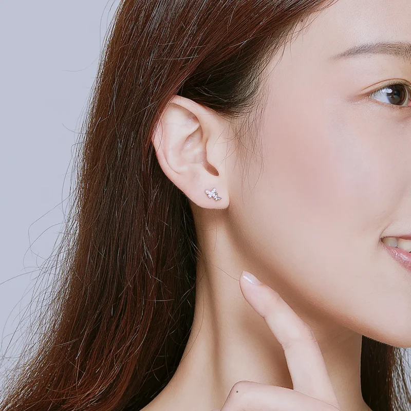 (image for) Pandora Style Silver Stud Earrings, Butterfly - BSE236 - View 6