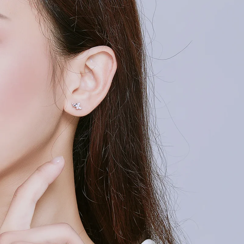 (image for) Pandora Style Silver Stud Earrings, Butterfly - BSE236 - View 7