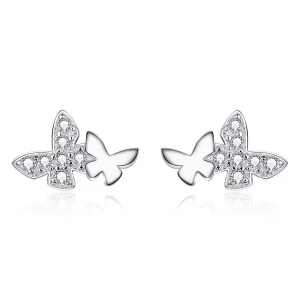 (image for) Pandora Style Silver Stud Earrings, Butterfly - BSE236