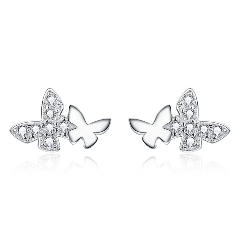 (image for) Pandora Style Silver Stud Earrings, Butterfly - BSE236 - Product Image