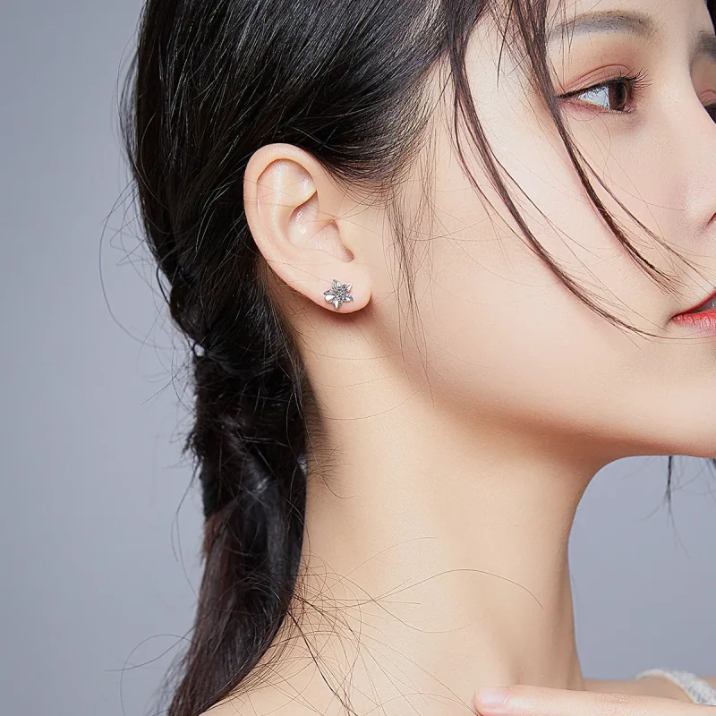 (image for) Pandora Style Silver Stud Earrings, Butterfly Love Flowers - SCE887 - View 5