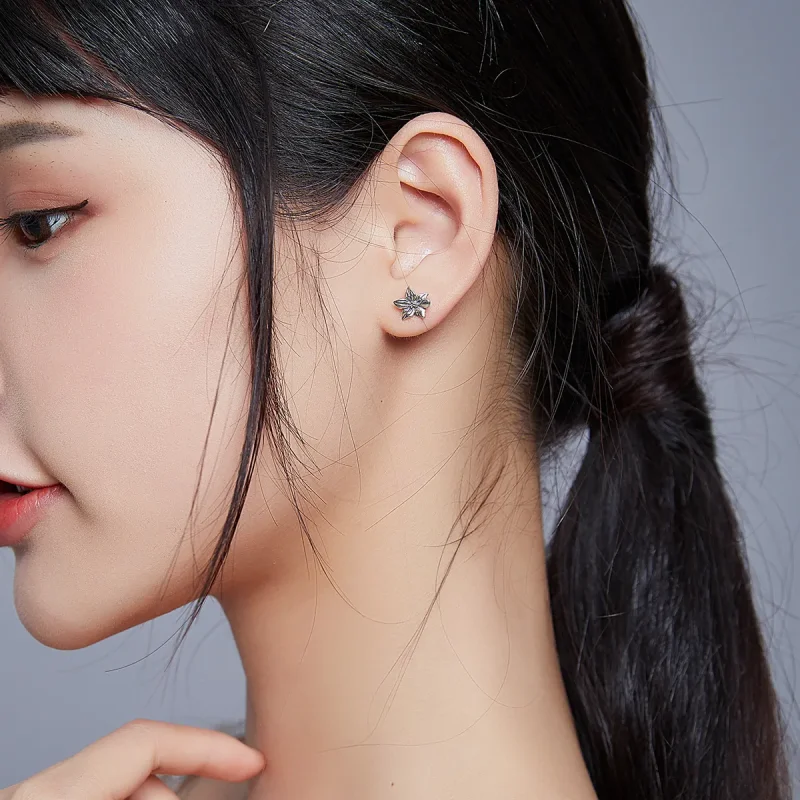 (image for) Pandora Style Silver Stud Earrings, Butterfly Love Flowers - SCE887 - View 6