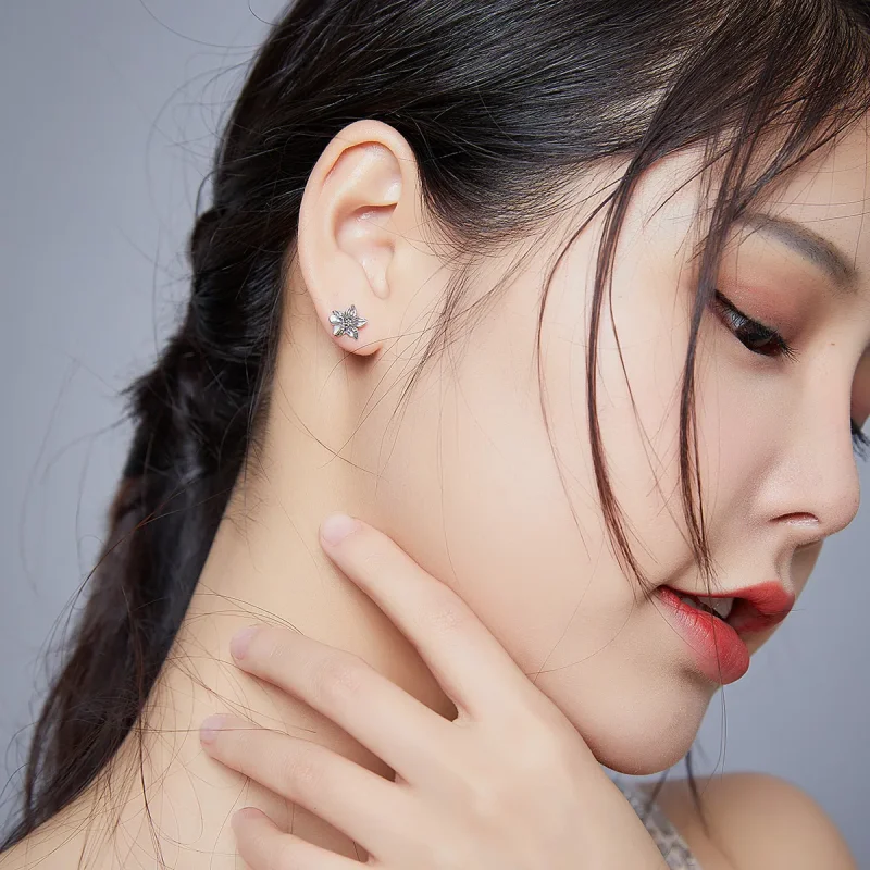 (image for) Pandora Style Silver Stud Earrings, Butterfly Love Flowers - SCE887 - View 7