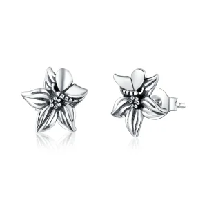 (image for) Pandora Style Silver Stud Earrings, Butterfly Love Flowers - SCE887