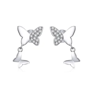 (image for) Pandora Style Silver Stud Earrings, Butterfly Love - SCE1017