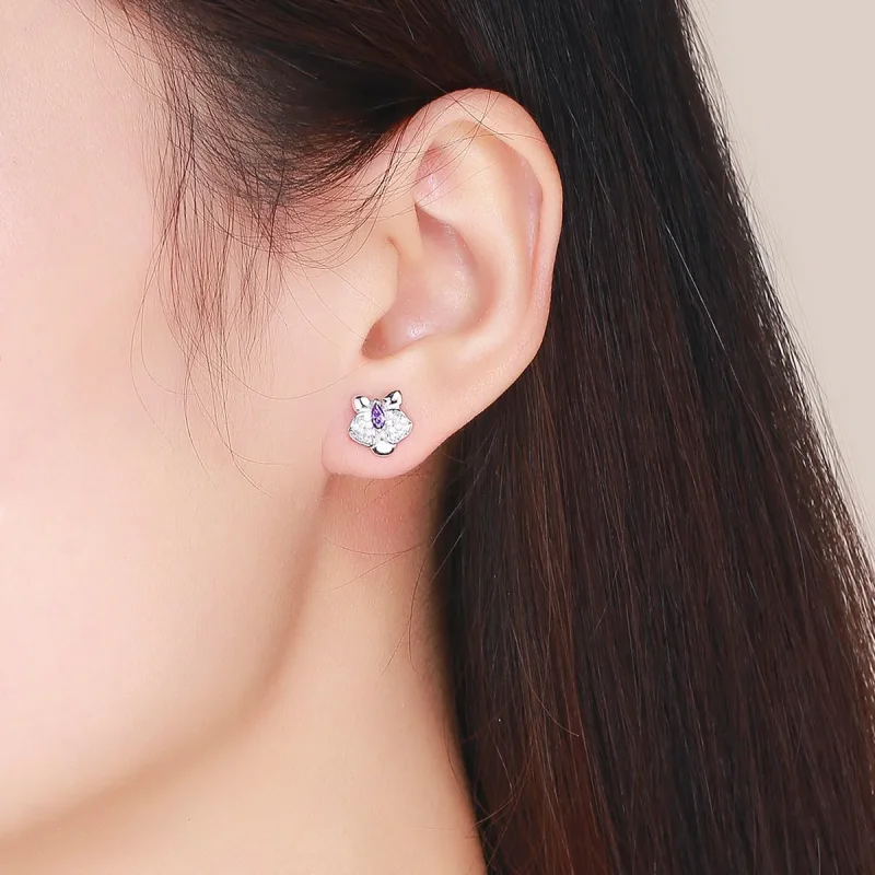 (image for) Pandora Style Silver Stud Earrings, Butterfly Orchid - BSE036 - View 5