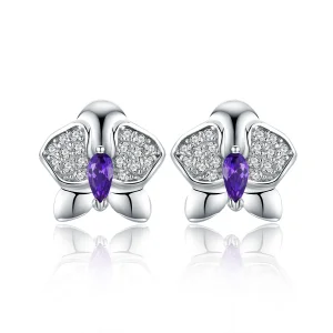 (image for) Pandora Style Silver Stud Earrings, Butterfly Orchid - BSE036