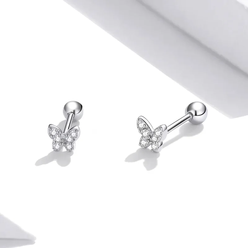 (image for) Pandora Style Silver Stud Earrings, Butterfly - SCE1116 - View 3