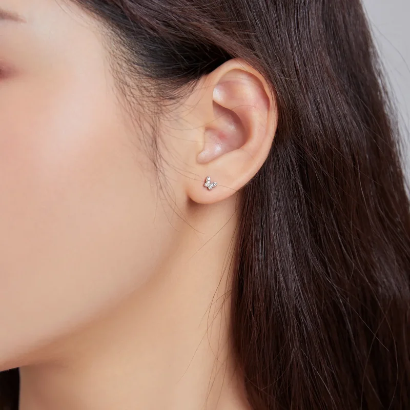 (image for) Pandora Style Silver Stud Earrings, Butterfly - SCE1116 - View 5