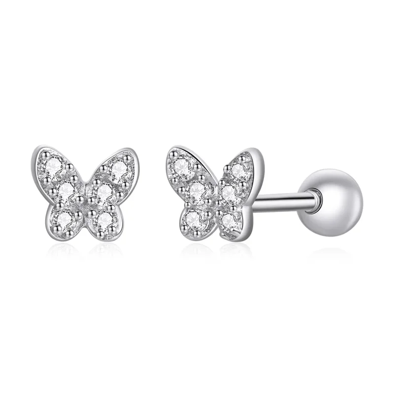 (image for) Pandora Style Silver Stud Earrings, Butterfly - SCE1116 - Product Image