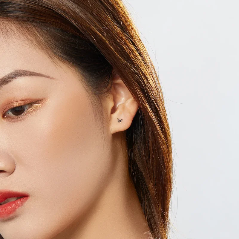 (image for) Pandora Style Silver Stud Earrings, Butterfly - SCE775 - View 5