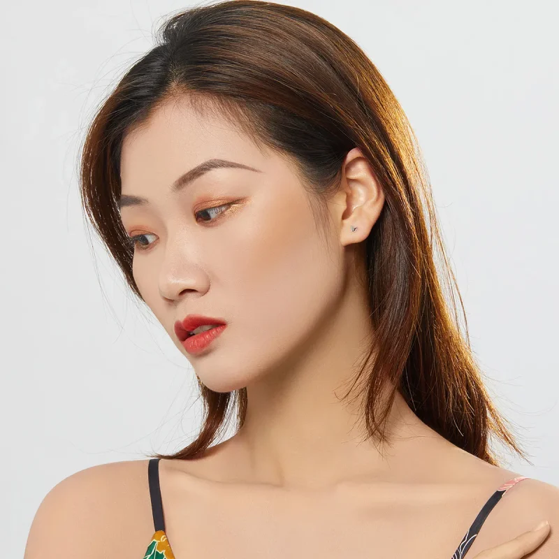 (image for) Pandora Style Silver Stud Earrings, Butterfly - SCE775 - View 6