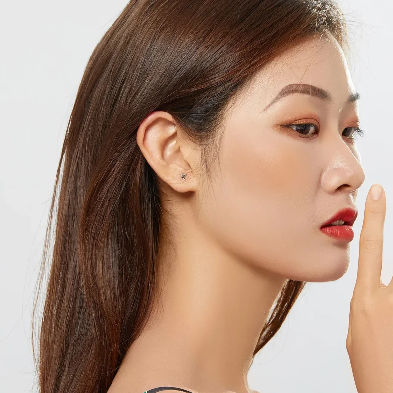 (image for) Pandora Style Silver Stud Earrings, Butterfly - SCE775 - View 7