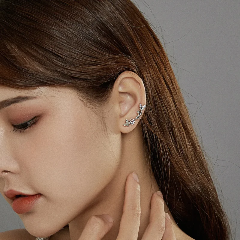 (image for) Pandora Style Silver Stud Earrings, Cat & Butterflies - SCE961 - View 6