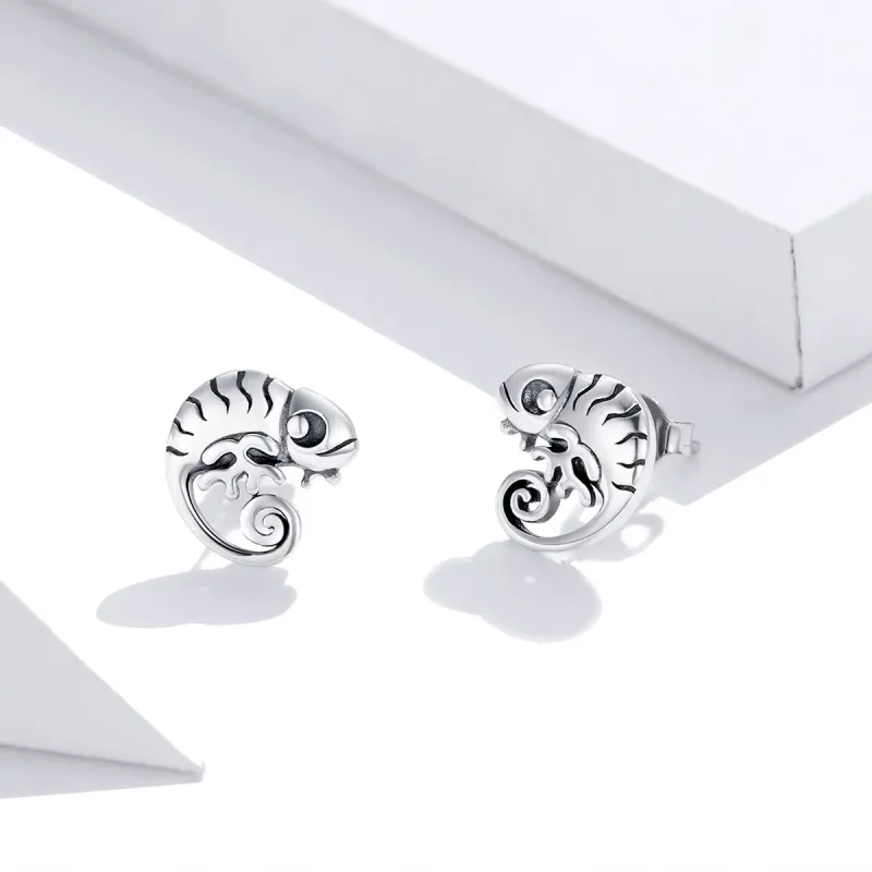 (image for) Pandora Style Silver Stud Earrings, Chameleon - SCE949 - View 2