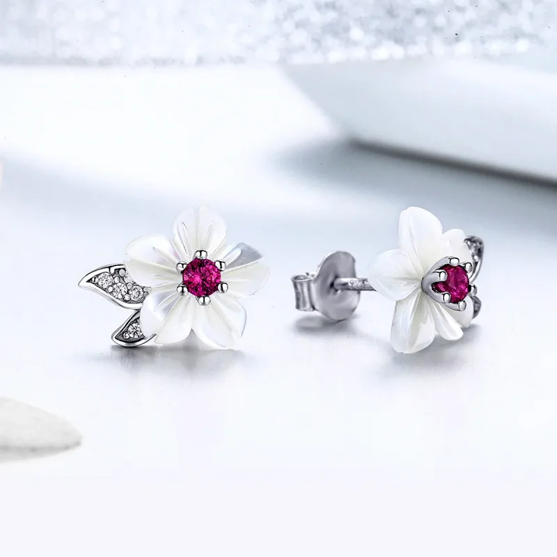 (image for) Pandora Style Silver Stud Earrings, Cherry Blossom - BSE055 - View 3