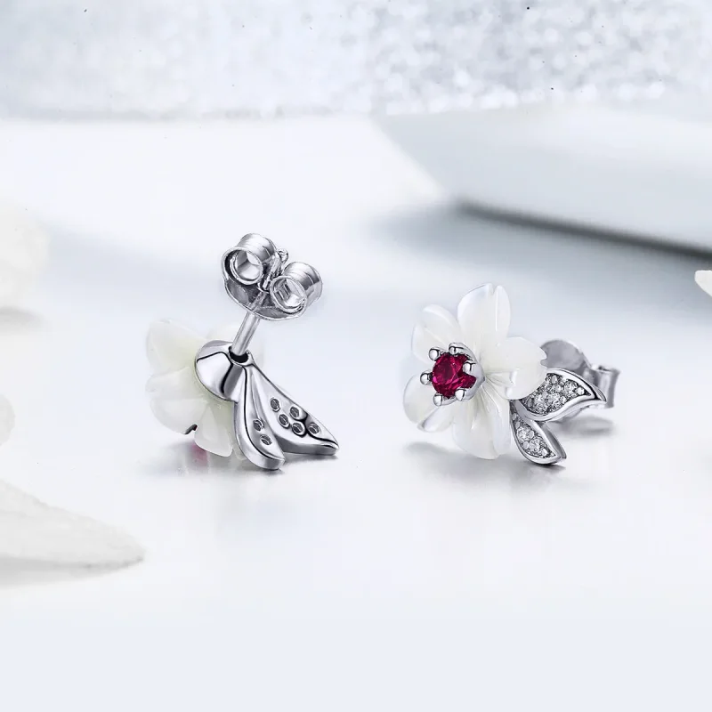 (image for) Pandora Style Silver Stud Earrings, Cherry Blossom - BSE055 - View 4