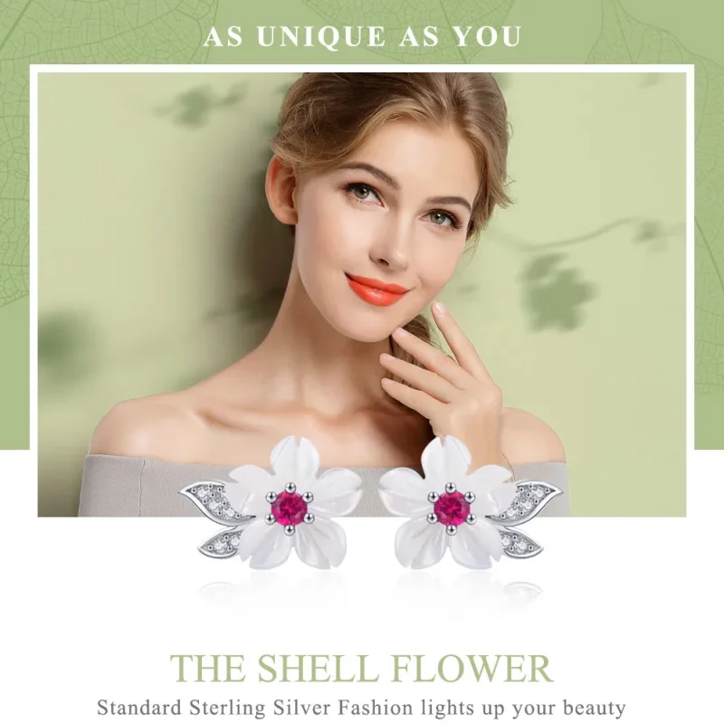 (image for) Pandora Style Silver Stud Earrings, Cherry Blossom - BSE055 - View 6