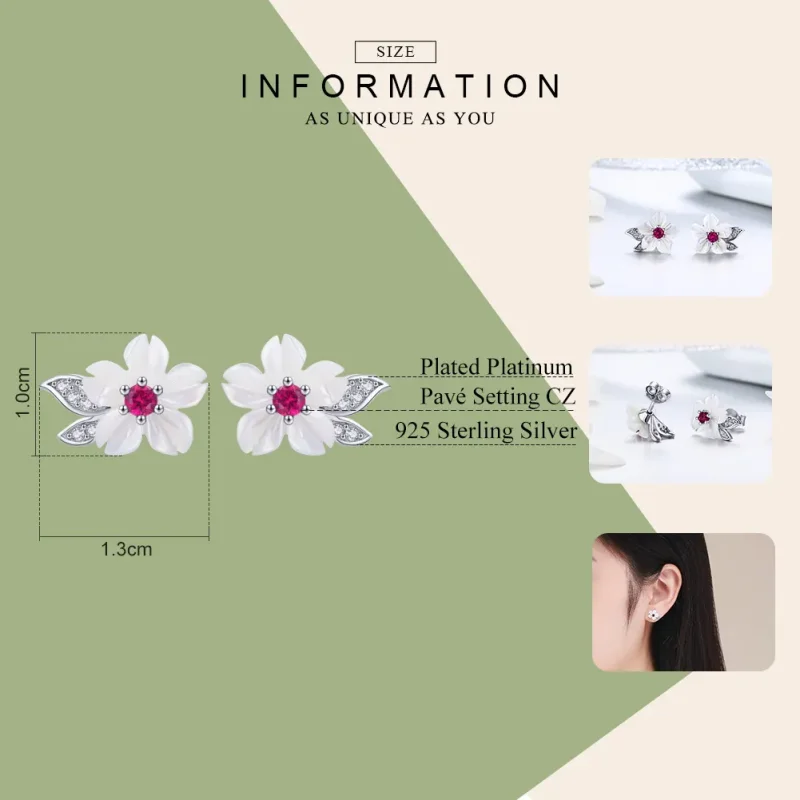 (image for) Pandora Style Silver Stud Earrings, Cherry Blossom - BSE055 - View 7