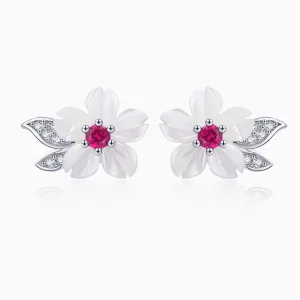 (image for) Pandora Style Silver Stud Earrings, Cherry Blossom - BSE055