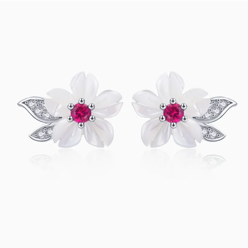 (image for) Pandora Style Silver Stud Earrings, Cherry Blossom - BSE055 - Product Image