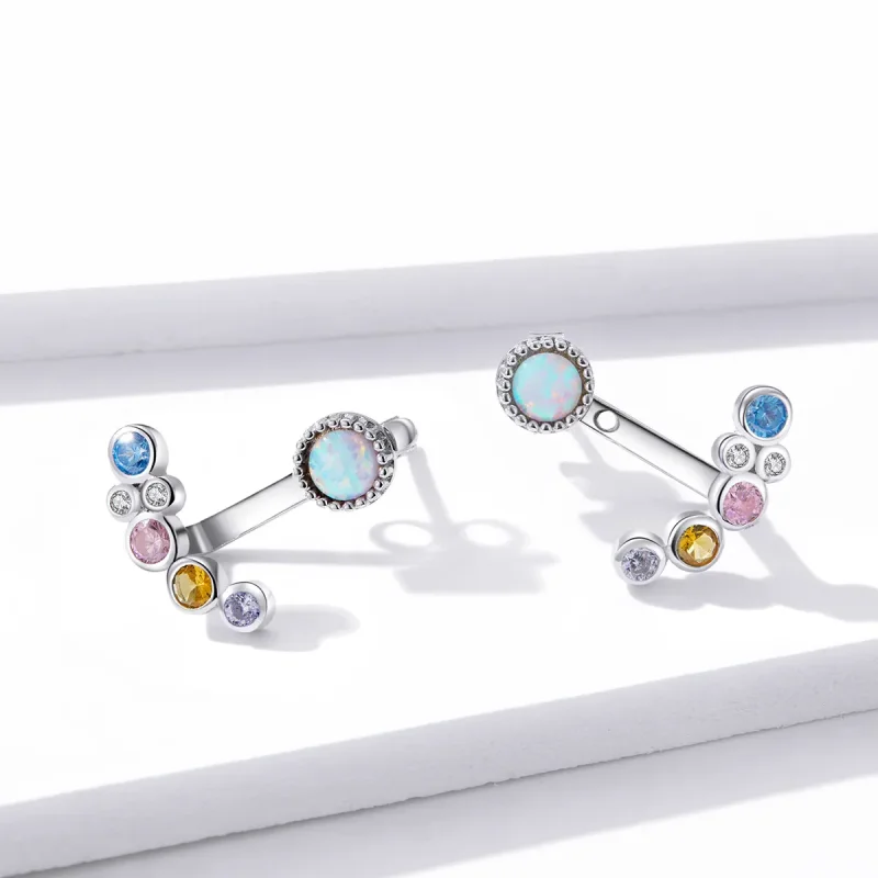 (image for) Pandora Style Silver Stud Earrings, Coloful Bubbles - BSE392 - View 2