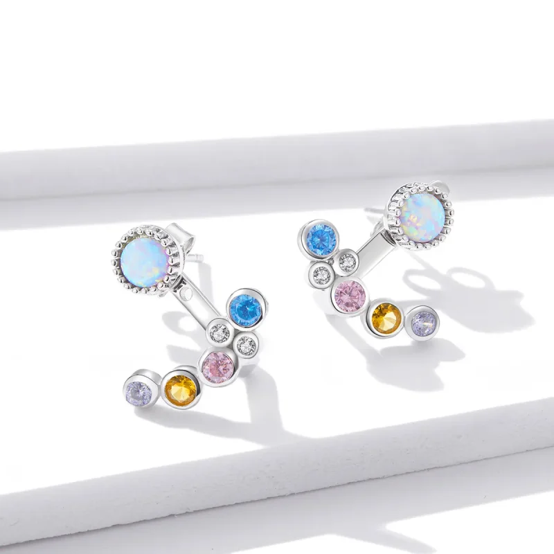 (image for) Pandora Style Silver Stud Earrings, Coloful Bubbles - BSE392 - View 3