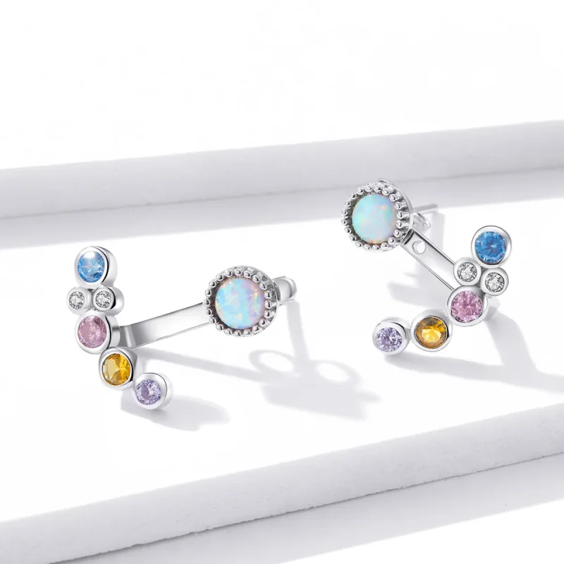 (image for) Pandora Style Silver Stud Earrings, Coloful Bubbles - BSE392 - View 4