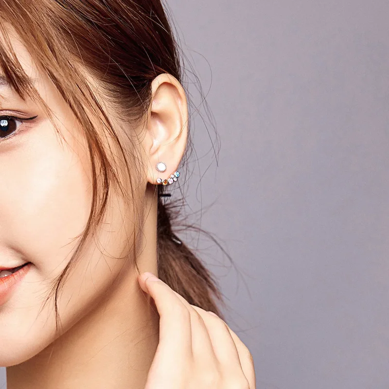 (image for) Pandora Style Silver Stud Earrings, Coloful Bubbles - BSE392 - View 7