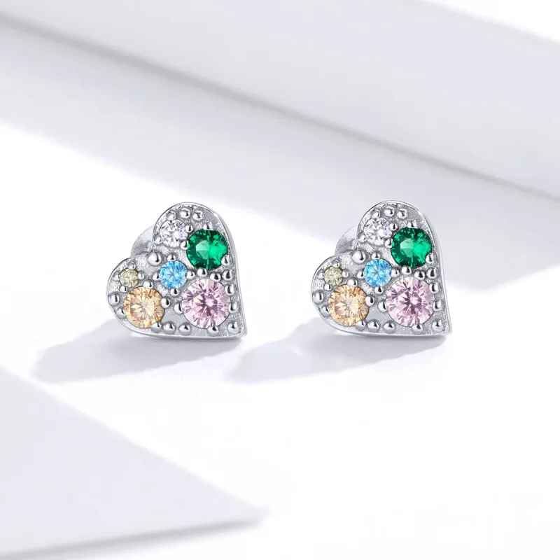 (image for) Pandora Style Silver Stud Earrings, Colorful Love - SCE890 - View 2