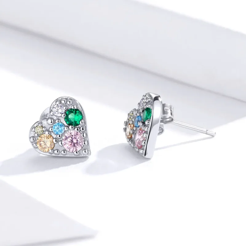 (image for) Pandora Style Silver Stud Earrings, Colorful Love - SCE890 - View 3