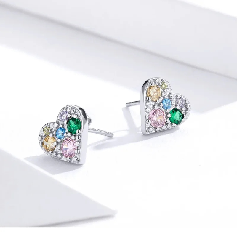 (image for) Pandora Style Silver Stud Earrings, Colorful Love - SCE890 - View 4