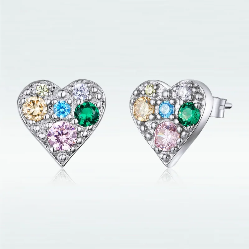 (image for) Pandora Style Silver Stud Earrings, Colorful Love - SCE890 - View 5