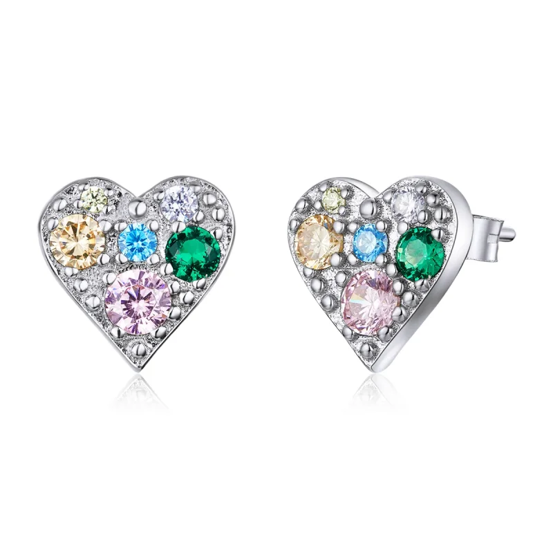 (image for) Pandora Style Silver Stud Earrings, Colorful Love - SCE890 - Product Image